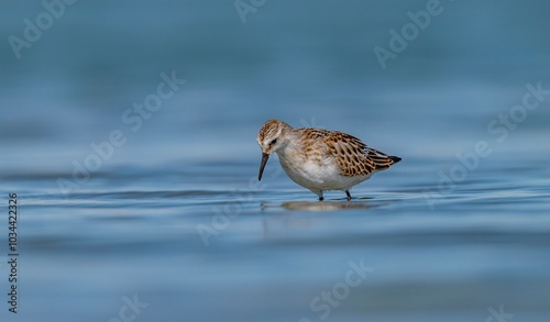 Little Stint (Calidris minuta) is a wetland bird that lives in the northern parts of Europe and Asia. It feeds in swamp areas. photo