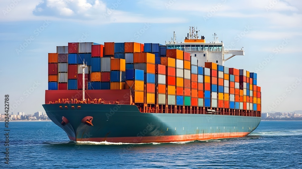 Fototapeta premium Cargo Ship Laden with Colorful Shipping Containers