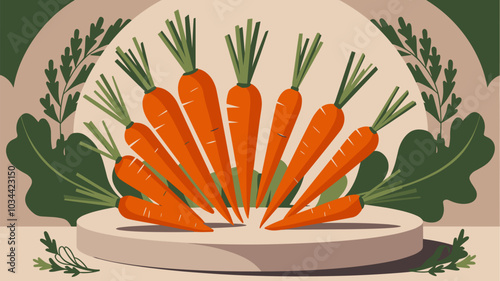 Carrots elegantly displayed on a podium, showcasing their vibrant orange color and detailed texture.