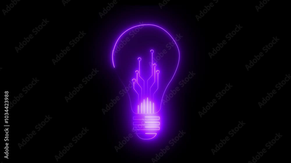Bulb circuit animation by purple color neon on black background. Bulb circuit animation by purple color neon on black background.
