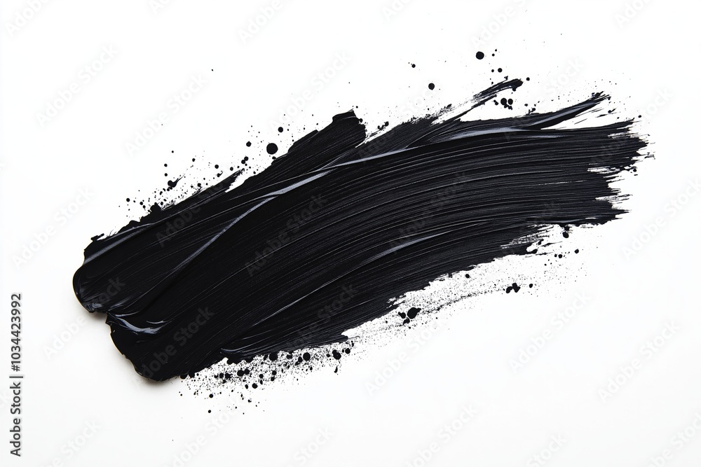 Black paint smear with textured strokes on a white background, creating a bold and abstract artistic effect Black paint smear with textured strokes on a white background, creating a bold and abstract artistic effect