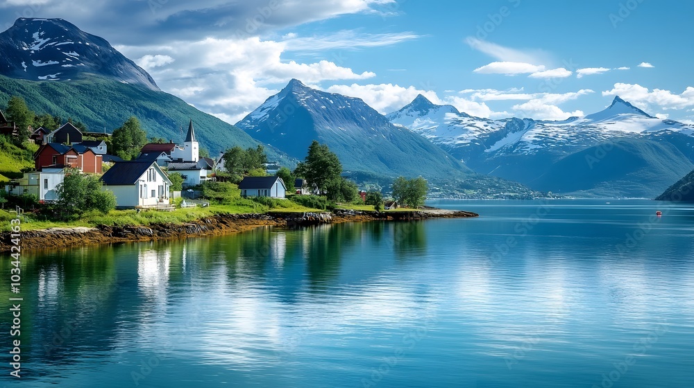 Fototapeta premium Norway, Narvik bay panorama view.