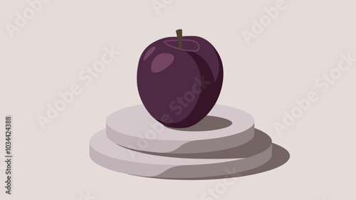 Plum displayed on an elegant podium, showcasing its smooth, dark skin and rich color.