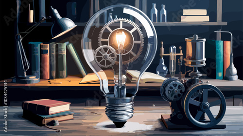 Conceptual illustration of a mechanical light bulb with visible gears, representing the mechanics behind innovative ideas.