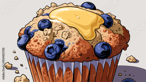 Close-up of a blueberry muffin with melting butter.