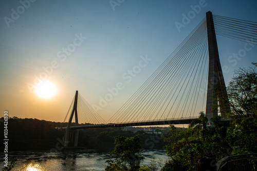 Illuminated cable-stayed bridge: Brazil-Paraguay Bridge at Night