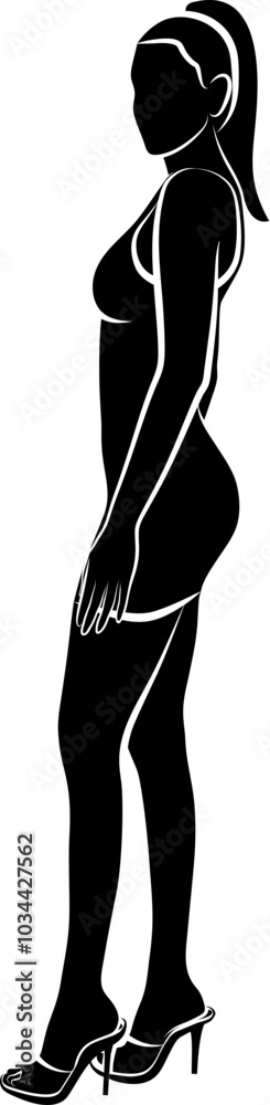 Silhouette of Slim Woman In Mini Dress. Vector illustration Silhouette of Slim Woman In Mini Dress. Vector illustration