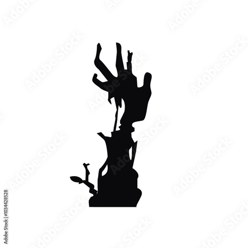torn zombie hand coming out of the ground. Spooky Halloween decoration suitable for posters and web