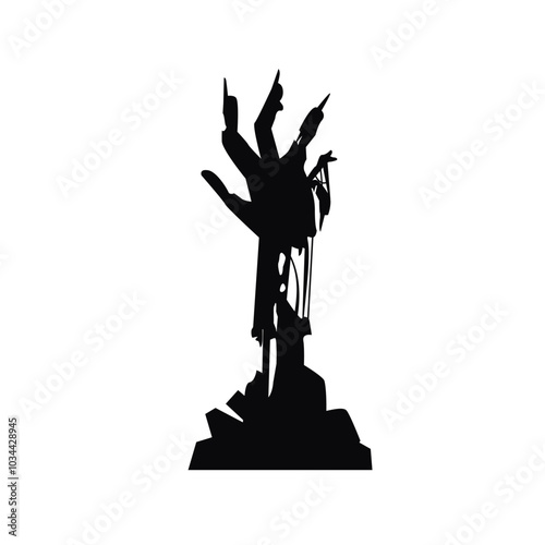 A mangled zombie hand coming out of the ground. A spooky Halloween decoration perfect for posters and web.