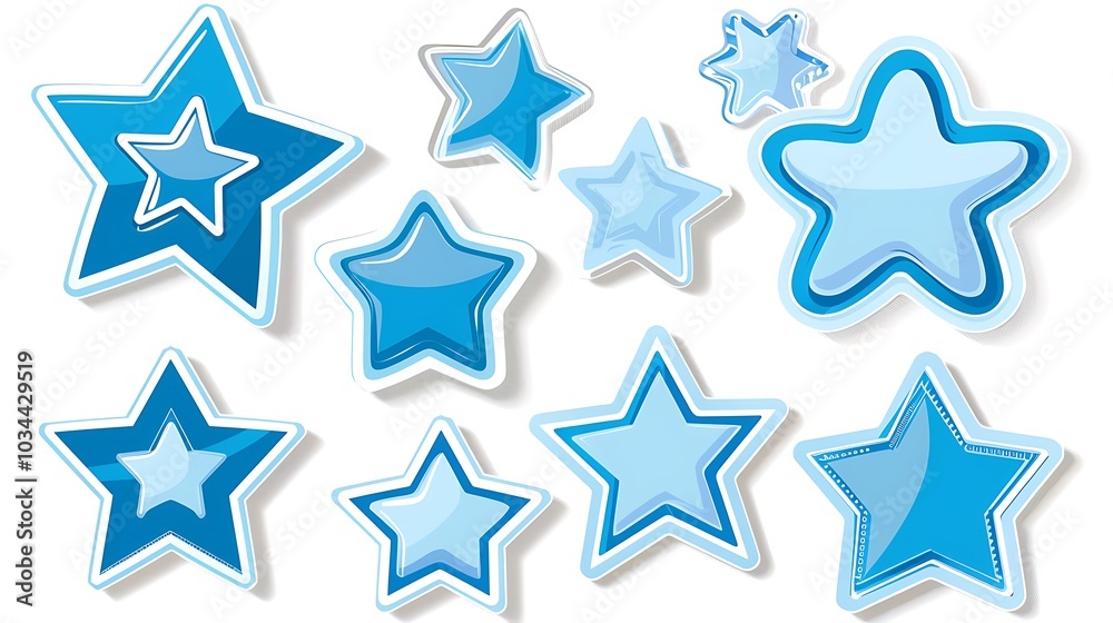 Blue color star shape sticker set isolated on white background Blue color star shape sticker set isolated on white background