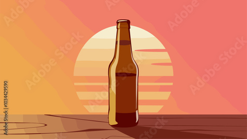 A minimalist still life of a single beer bottle in warm sunset light.