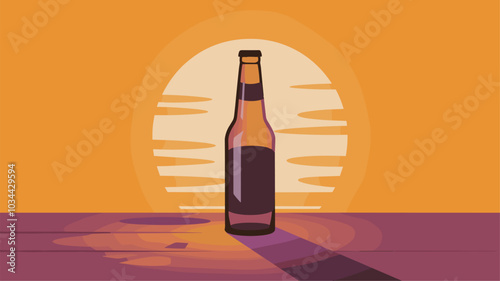 A minimalist still life of a single beer bottle in warm sunset light.