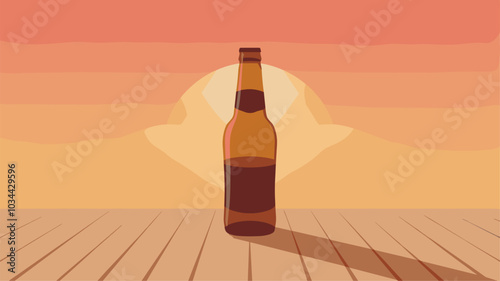 A minimalist still life of a single beer bottle in warm sunset light.