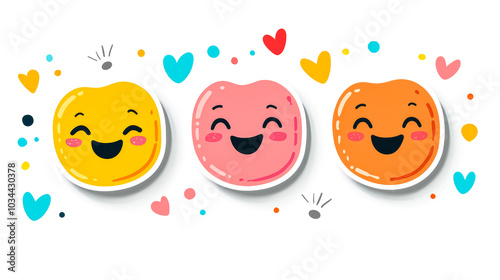 Set of Colorful Emoji Faces with Different Expressions