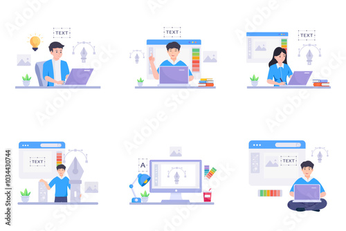Graphic designer work on desk vector illustration.