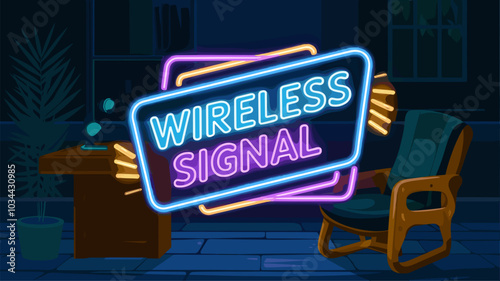 Blue Neon Wireless Signal