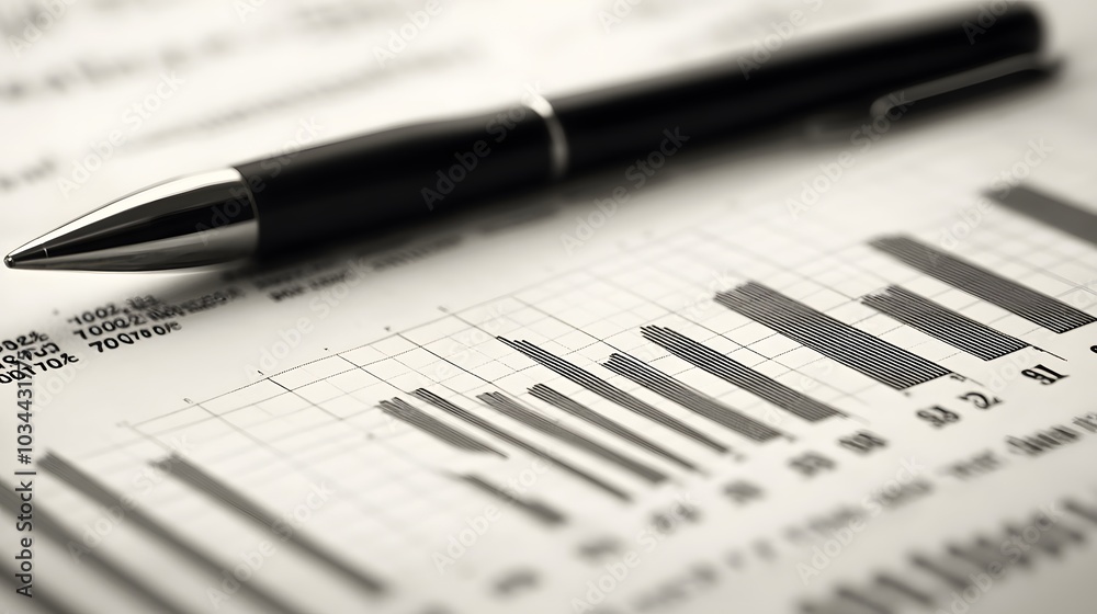 A Pen Resting on a Stack of Paper with a Bar Graph A Pen Resting on a Stack of Paper with a Bar Graph