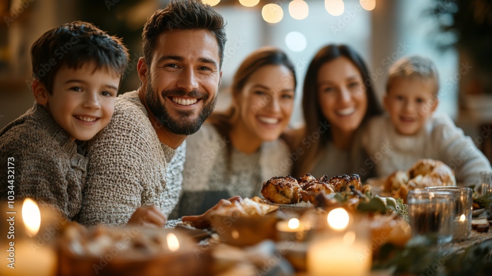 A joyful family gathers around a beautifully set table filled with holiday dishes, sharing smiles and laughter in a warm, inviting space. A joyful family gathers around a beautifully set table filled with holiday dishes, sharing smiles and laughter in a warm, inviting space.