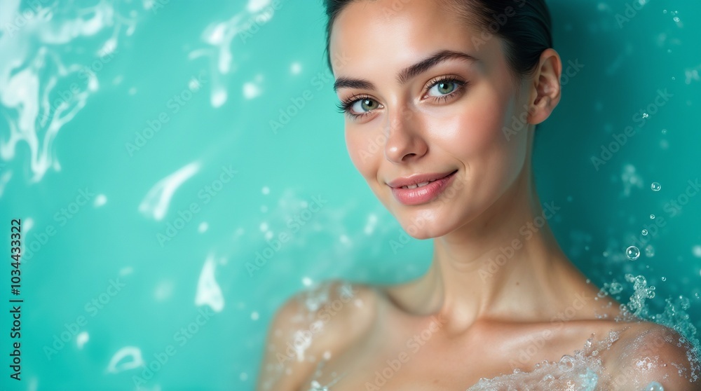 Peaceful portrait of a woman relaxing in turquoise water, embodying tranquility and natural beauty during a serene swim experience.