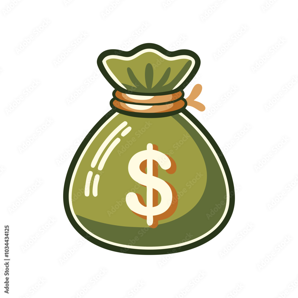 A green bag with a dollar sign on it. The bag is full of money A green bag with a dollar sign on it. The bag is full of money