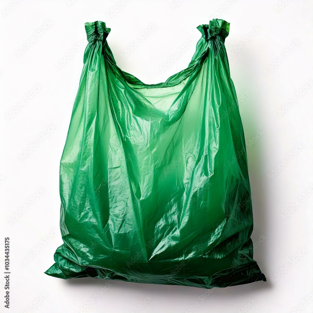 Green Goodness: Highlighting a Plastic Bag on a Bright White Stage
