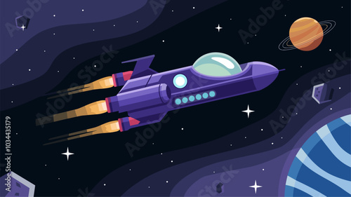 Set of space exploring landing page templates. Cartoon vector illustration of fantastic spaceship, rocket, asteroids and planets flying in dark starry galaxy. Creative educational website design