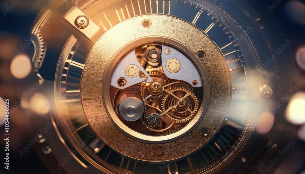 Inside mechanism, clockwork with working gears. Close-up, detailed. 3D rendering 