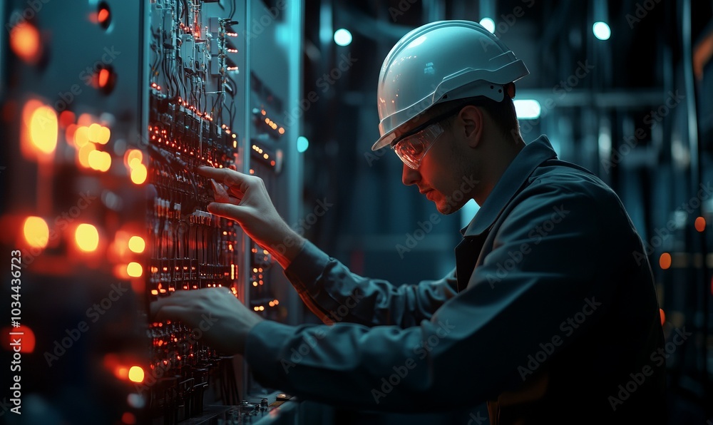 professional technician engineer working to control electrical power and safety service system professional technician engineer working to control electrical power and safety service system