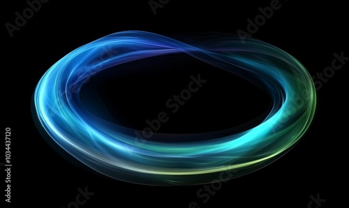 Flowing blue green gradient isolated on black background modern in concept modern technology science music abstract circle round frame