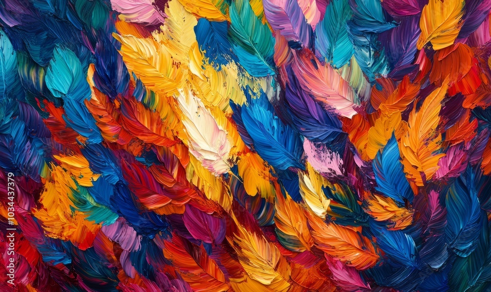 Explosion of vibrant multi-colored feathers creating a textured background, symbolizing diversity and creativity Explosion of vibrant multi-colored feathers creating a textured background, symbolizing diversity and creativity