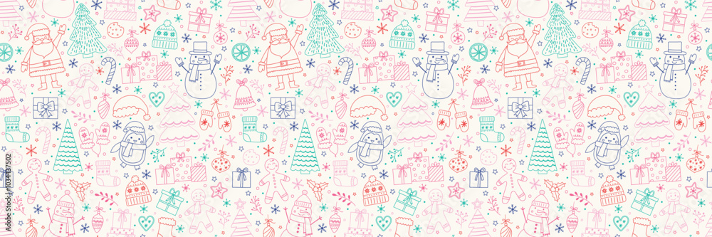 Christmas background design. Seamless pattern with cartoon ornaments. Vector illustration Christmas background design. Seamless pattern with cartoon ornaments. Vector illustration