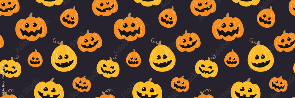 Cute Halloween pattern with hand drawn pumpkin lanterns. Seamless texture design. Vector illustration Cute Halloween pattern with hand drawn pumpkin lanterns. Seamless texture design. Vector illustration