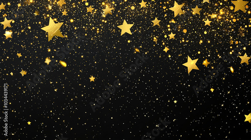 New Year 2025 Celebration with Gold Star Glitter Dust Sparkle on Black Background