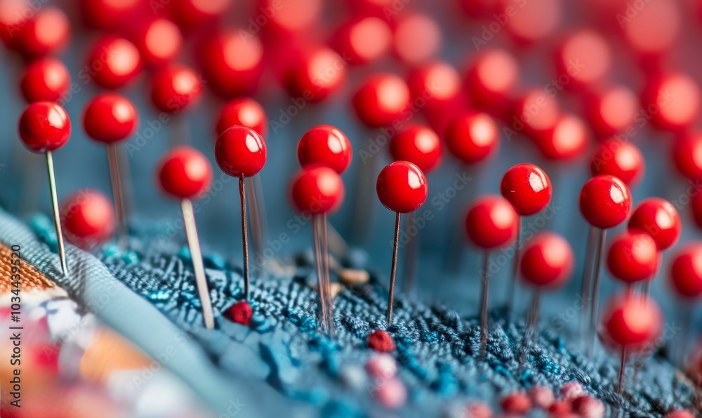 Embroidered red pins on a calendar on the 15th with selective focus Embroidered red pins on a calendar on the 15th with selective focus
