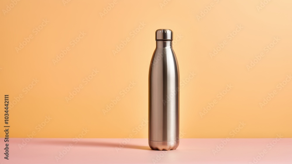 Elegant Stainless Steel Water Bottle on Soft Pastel Background