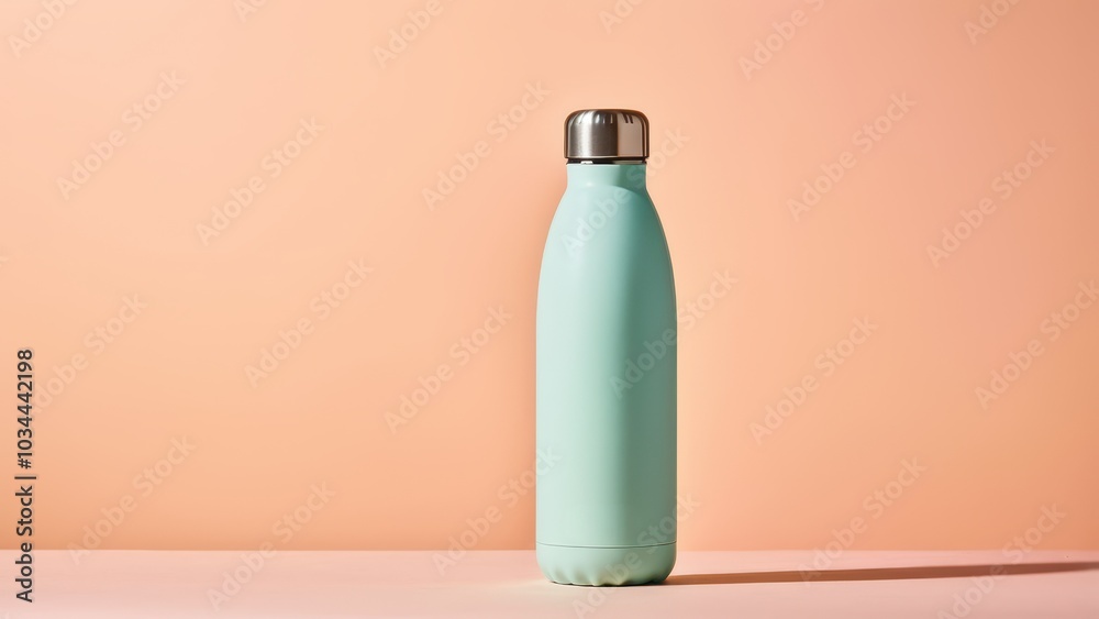 Mint Green Reusable Water Bottle on Blush Pink Surface Mint Green Reusable Water Bottle on Blush Pink Surface