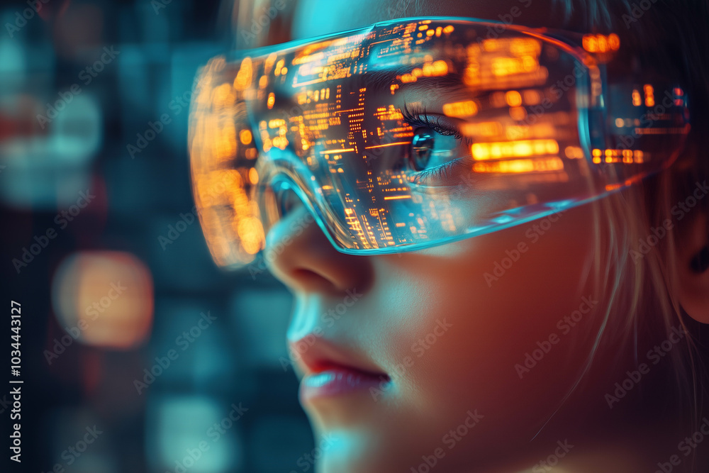 Young Girl with Futuristic Glasses in a Sci-Fi World Young Girl with Futuristic Glasses in a Sci-Fi World