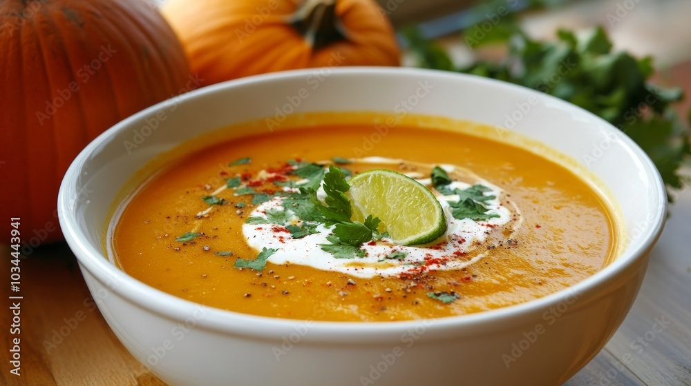 The national cuisine of Mexico: Pumpkin soup with lime juice. The national cuisine of Mexico: Pumpkin soup with lime juice.