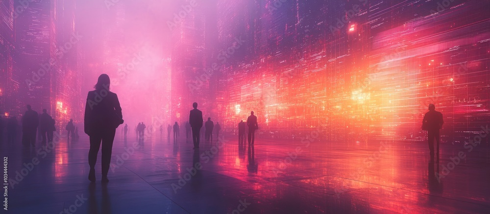 Silhouettes in a Neon Cityscape