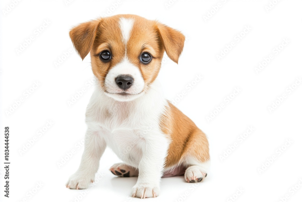 Cute puppy sitting and looking playfully at the camera isolated on white background Cute puppy sitting and looking playfully at the camera isolated on white background