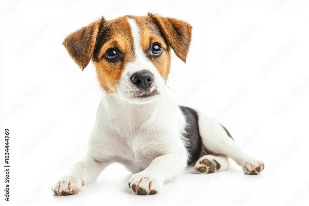 Cute puppy sitting and looking playfully at the camera isolated on white background Cute puppy sitting and looking playfully at the camera isolated on white background