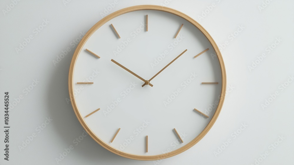 On a white background, there is a minimalist wooden wall clock showing the time at 8:00. On a white background, there is a minimalist wooden wall clock showing the time at 8:00.