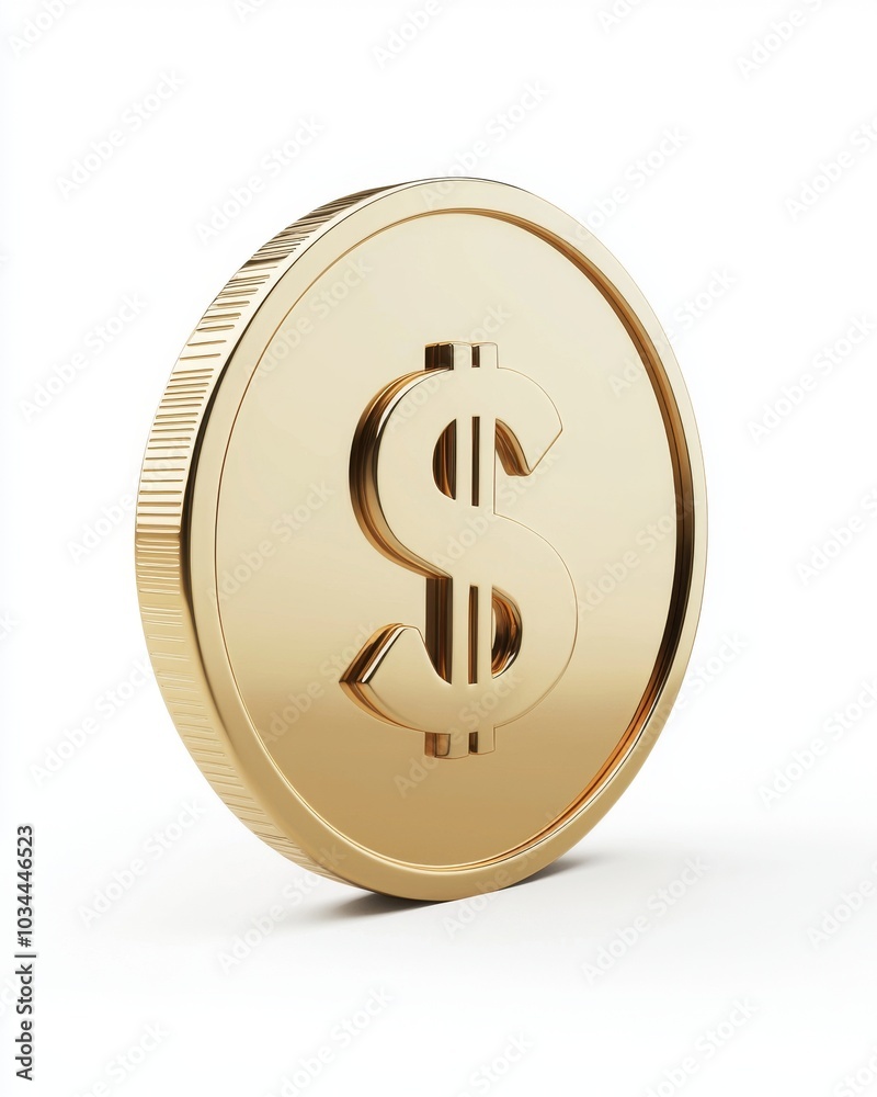 A gold dollar coin isolated on a white background, in  format