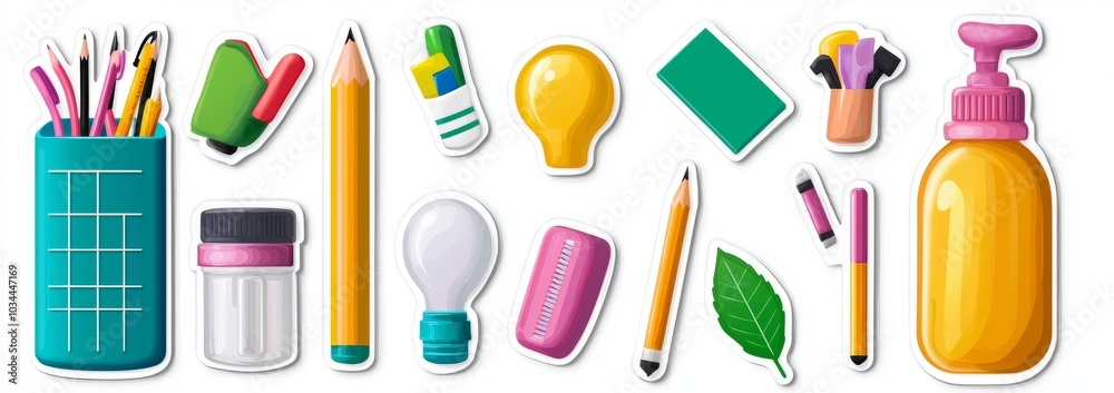 This is a set of school supplies. Modern flat illustrations in a hand drawn style. Back to school. This is a set of school supplies. Modern flat illustrations in a hand drawn style. Back to school.