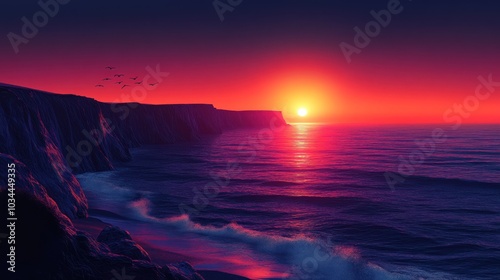 Sunset over Ocean Cliffs