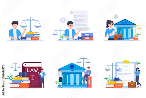 law and justice flat illustration,  Law firm and legal services, Public law consulting.