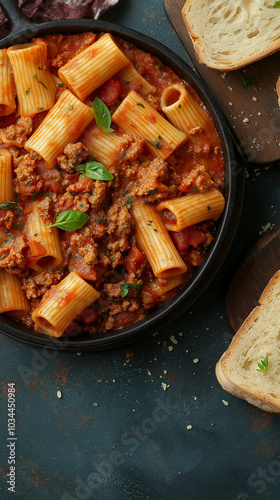 Obraz na płótnie Rigatoni with meat sauce vertical w salonie