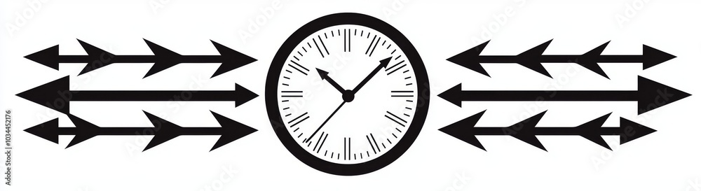 The time icon symbol depicts an arrow circle on a white background, isolated on a modern illustration. The time icon symbol depicts an arrow circle on a white background, isolated on a modern illustration.