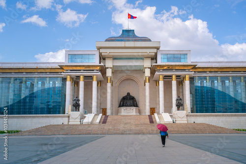 Ulaanbaatar, Mongolia - August 5, 2024 - Scene of The Government Palace, also known as the State Palace, located on the north side of Sukhbaatar Square photo
