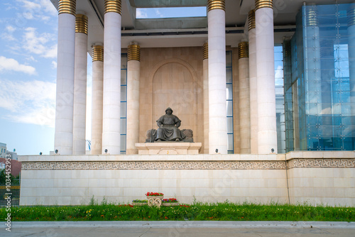 Ulaanbaatar, Mongolia - August 5, 2024 - Scene of The Government Palace, also known as the State Palace, located on the north side of Sukhbaatar Square photo